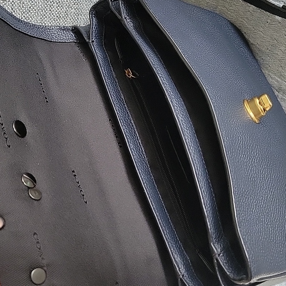 Navy Floral Appliqué Leather Shoulder Bag - Picture 12 of 15
